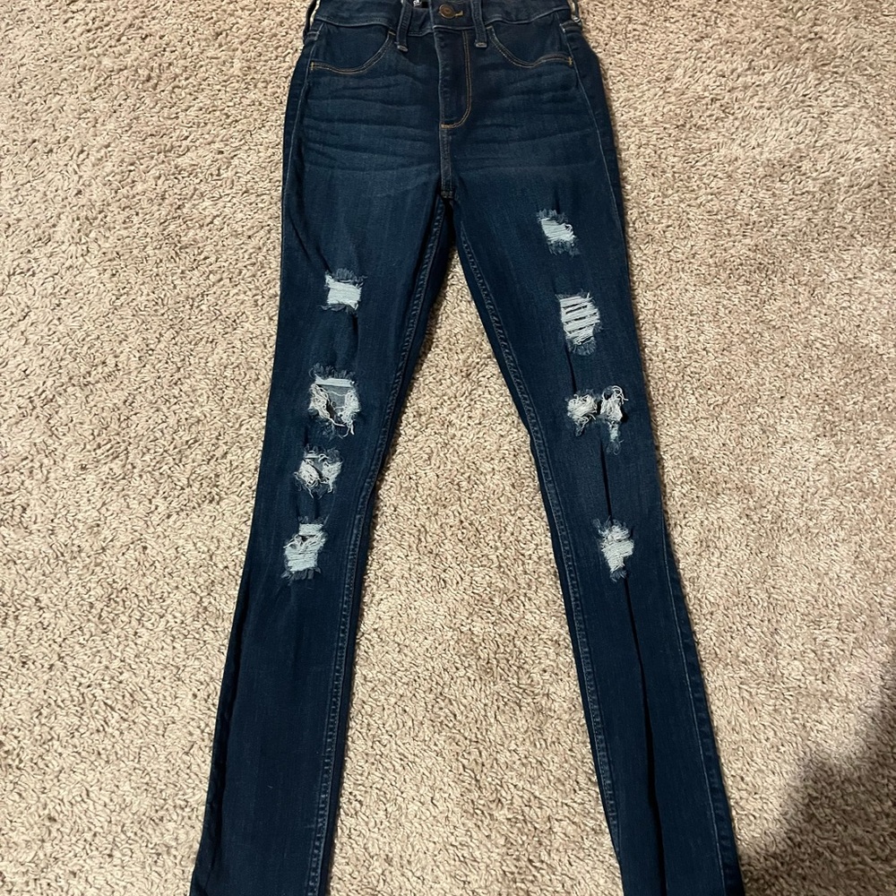 Hollister Dark Blue Distressed Skinny Jeans